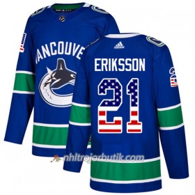 Män Ishockey Vancouver Canucks Tröja Loui Eriksson 21 Adidas 2017-2018 Blå USA Flag Fashion Authentic